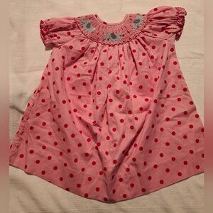 Dibble Dabble girls size 12 months pink with red dot elephant design in smocking